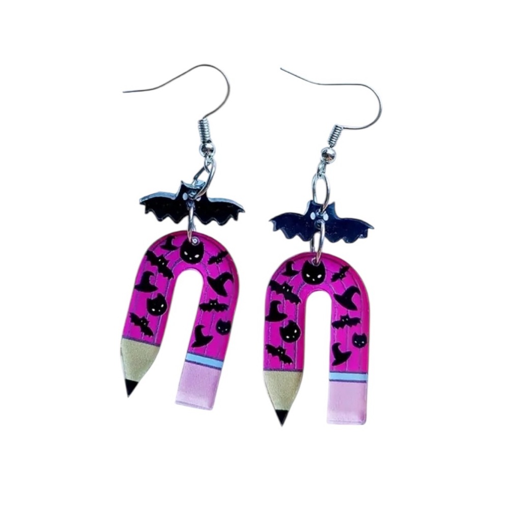 Rose Red Bat U Shaped Pencil Earrings